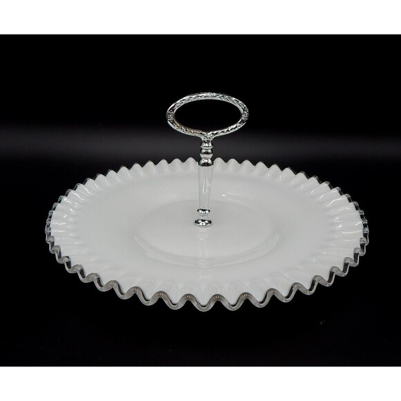 Fenton Silver Crest Milk Glass Tidbit Tray Platter Ruffle Crimped Edge 12 Inch - Picture 1 of 13